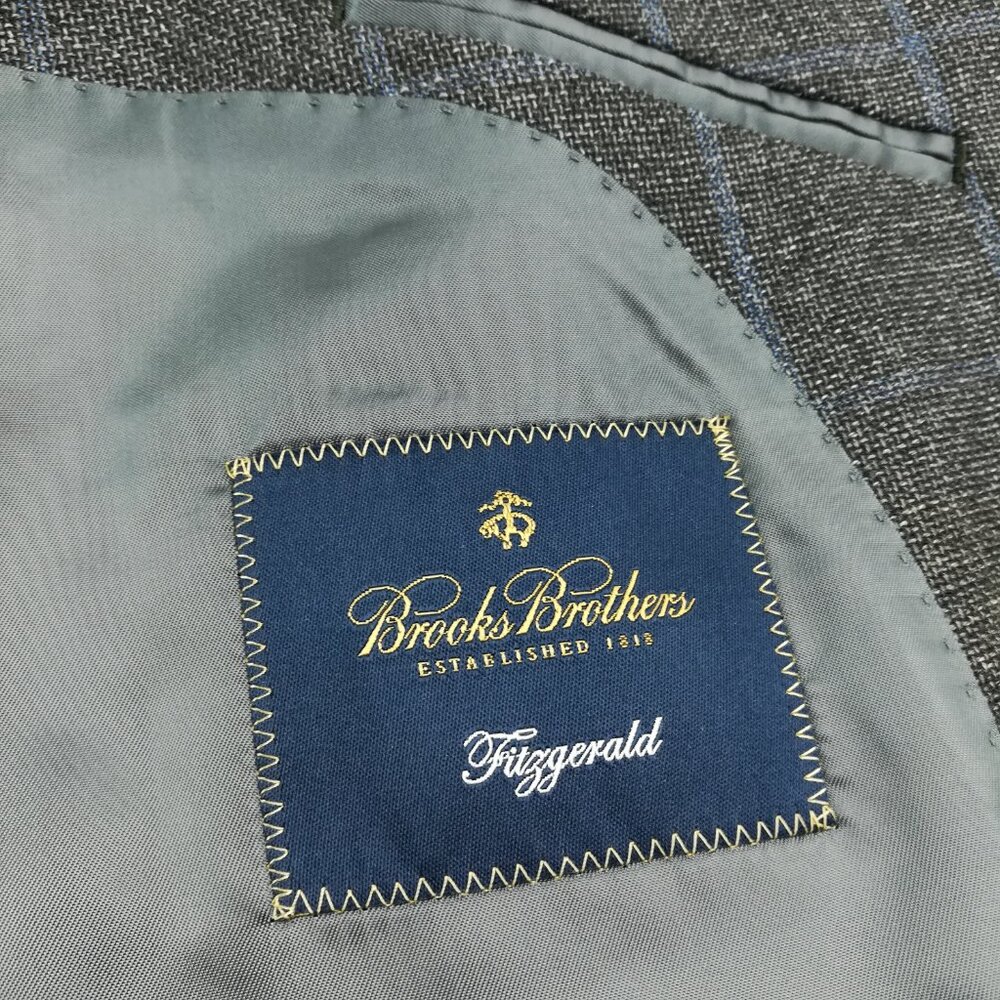 Brooks Brothers Sport Coat Italy Wool Windowpane Plaid Gray Blue 42R Fitzgerald - Picture 5 of 13